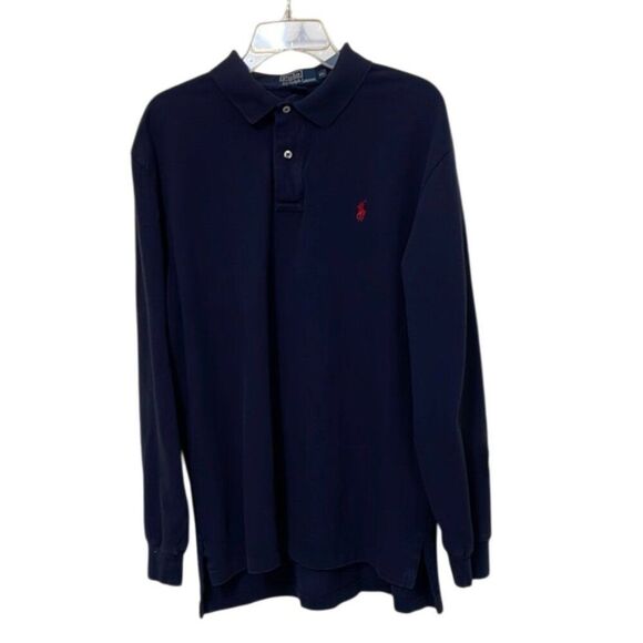 Ralph Lauren Vintage Navy Blue Long Sleeve Polo Shirt Mens Extra Large - Picture 1 of 10